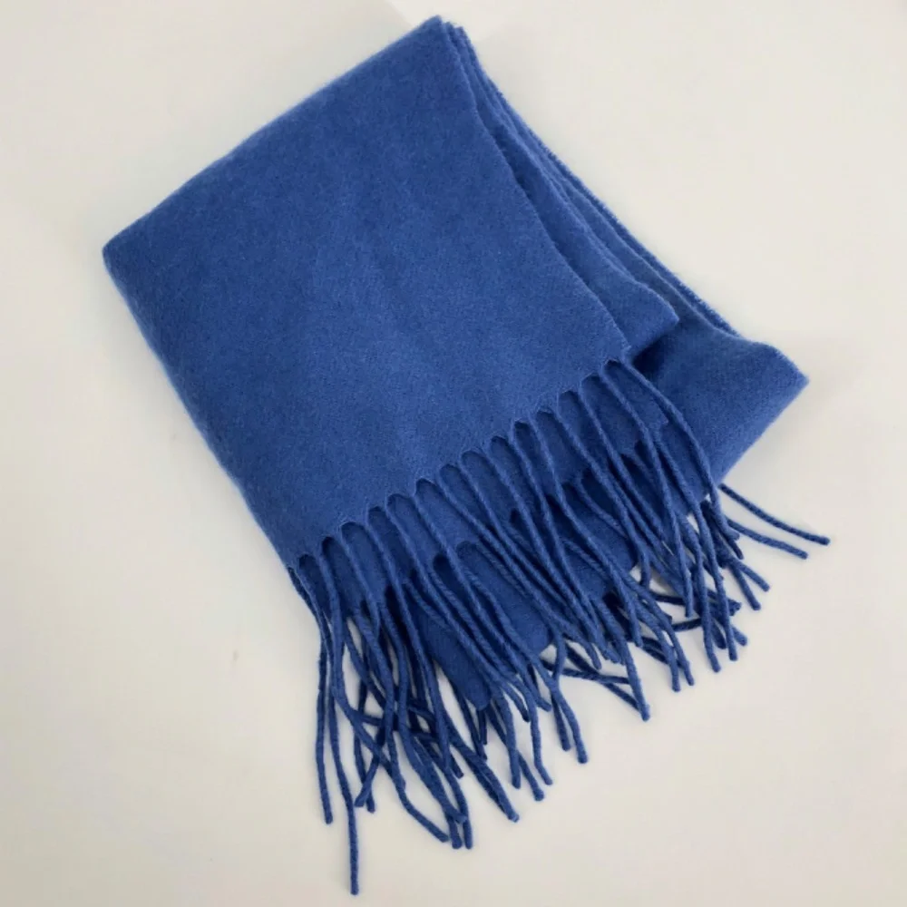 Club Room‎ Mens 100% Cashmere Fringe Scarf Solid Blue Classic Luxury Lightweight